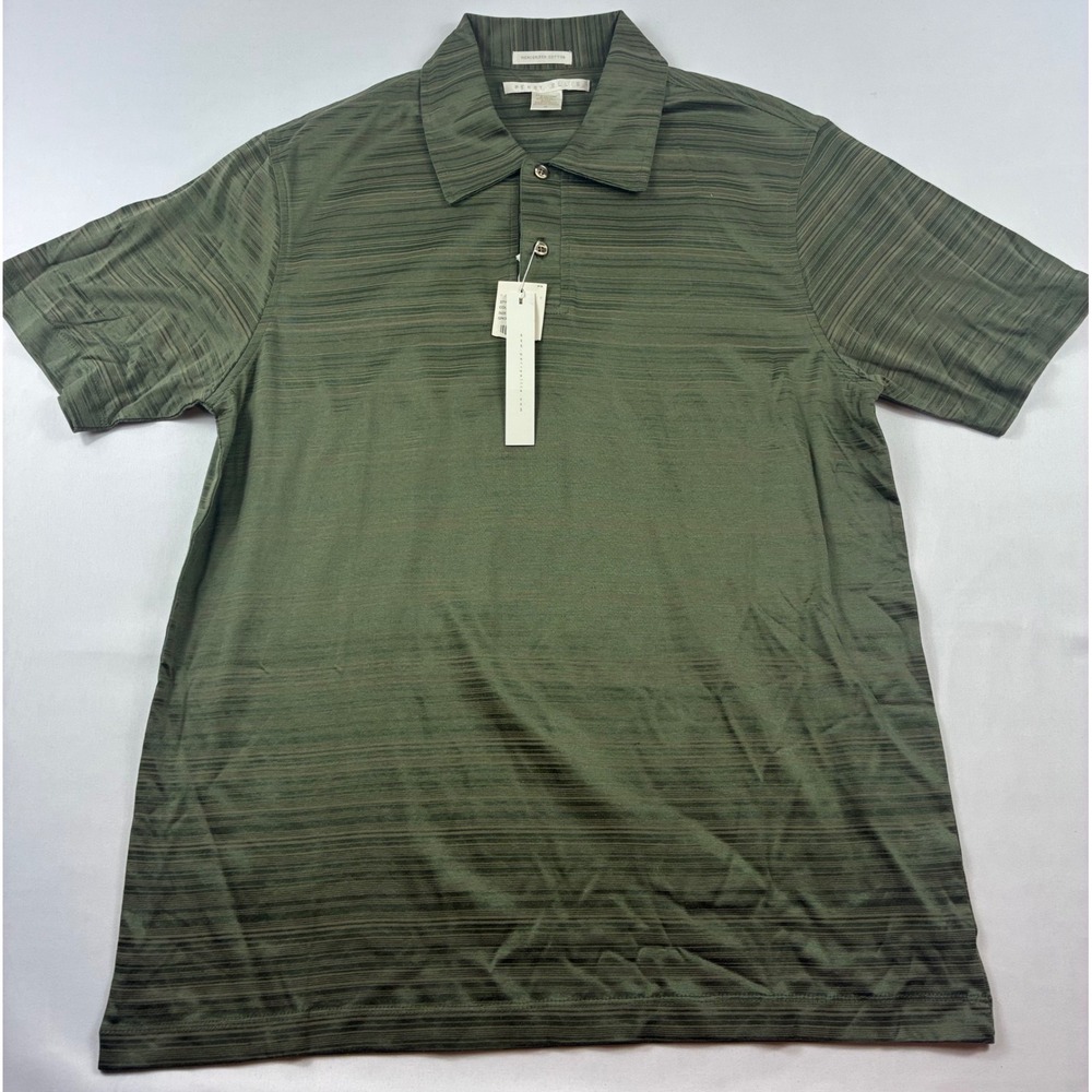 Perry Ellis Polo Shirt Mens Medium Olive Green NWT Mercerized Cotton Space Dye